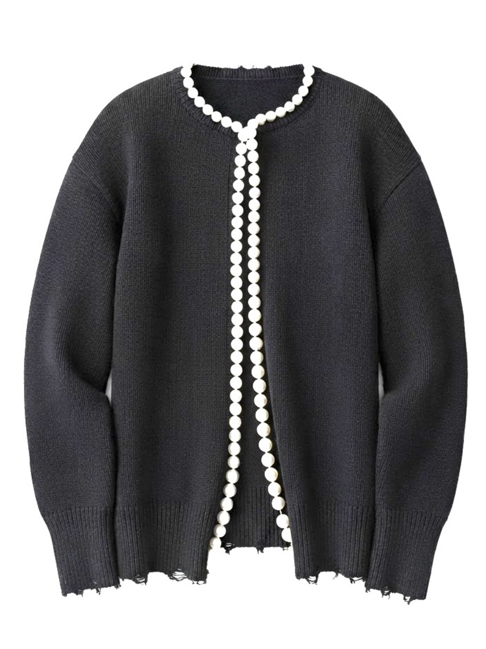 Commense Black Knit Cardigan with White Pearl Trim